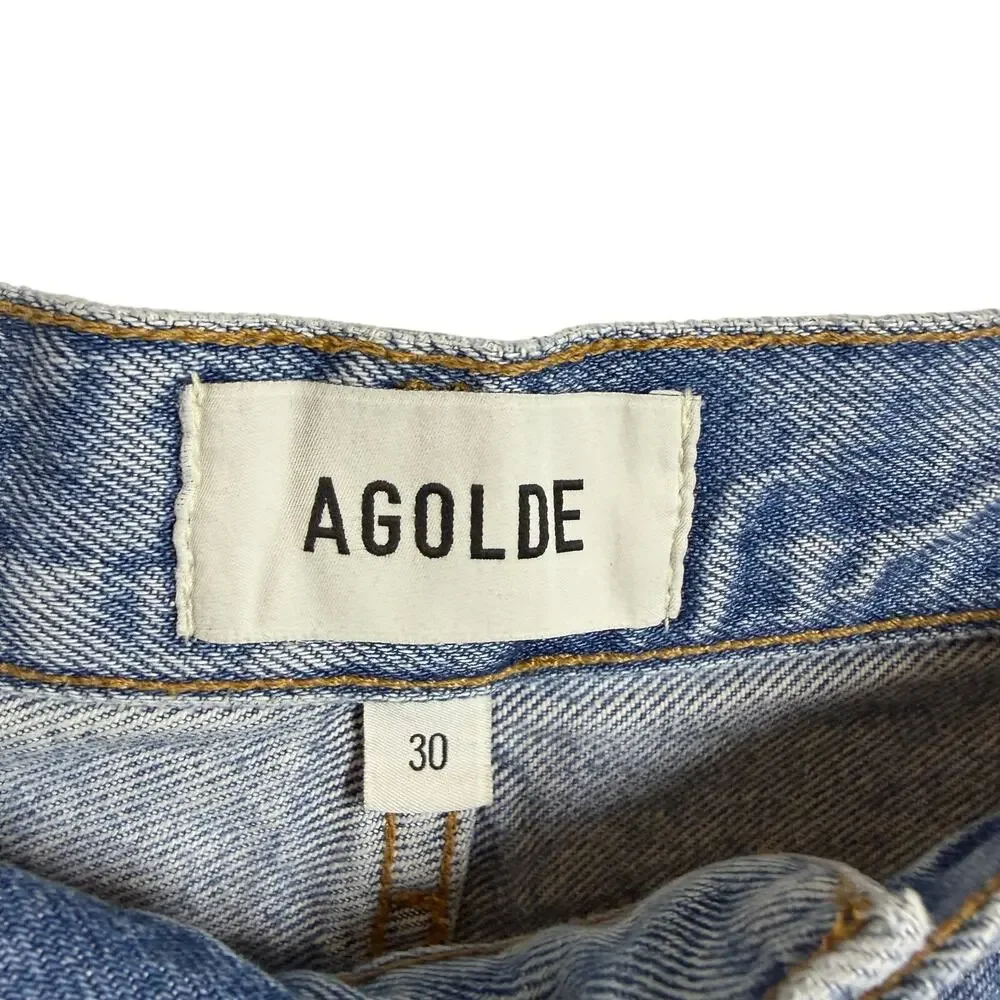 AGOLDE 90s Mid Rise Loose Denim Shorts Raw Hem Bermuda size 30 NWT